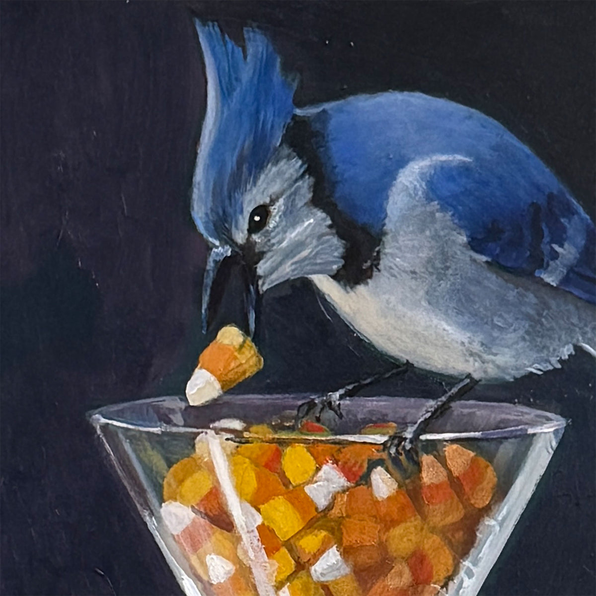 Candy Corn Feeder — Original Oil Painting 9×12 | Dennis Crayon