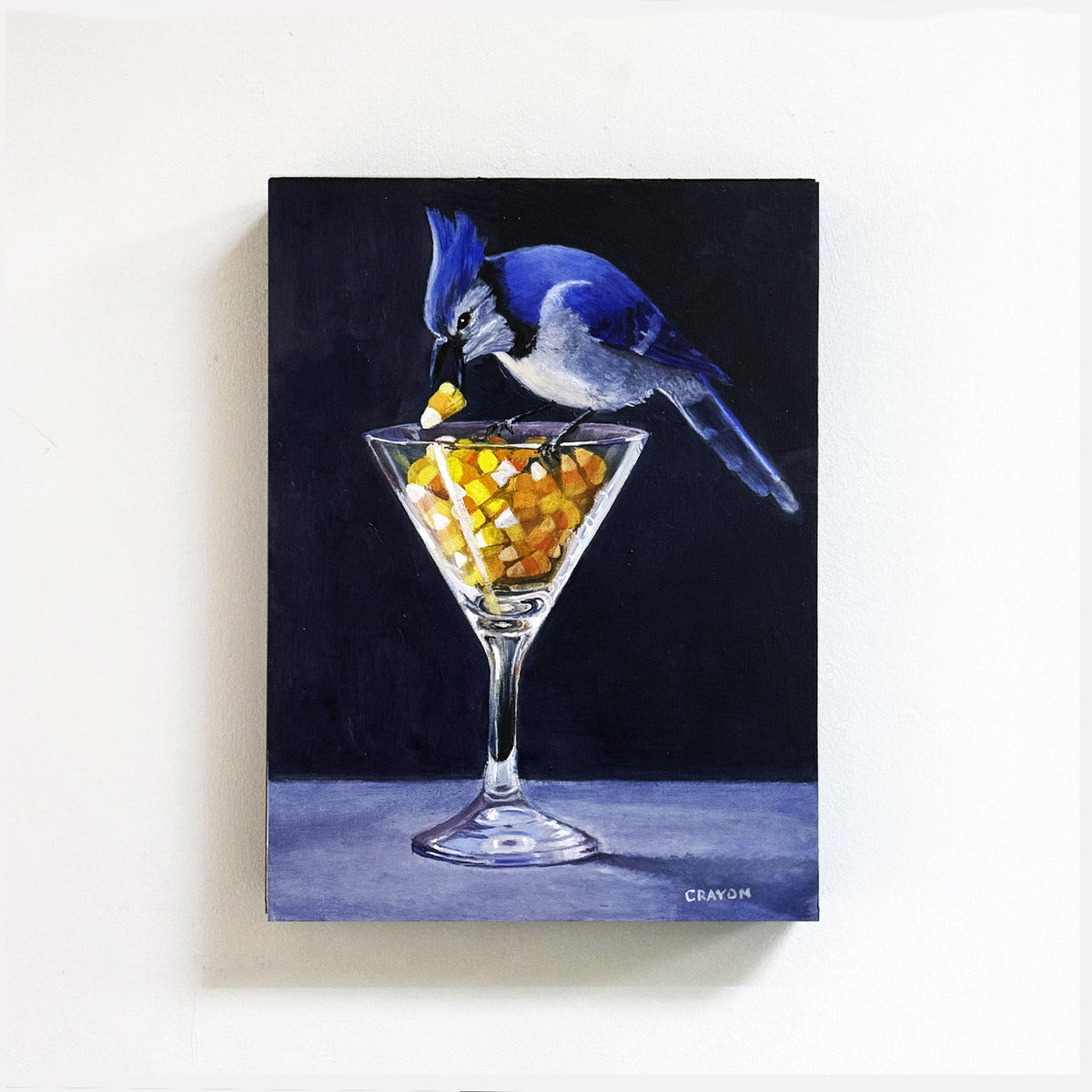 Candy Corn Feeder — Original Oil Painting 9×12 | Dennis Crayon