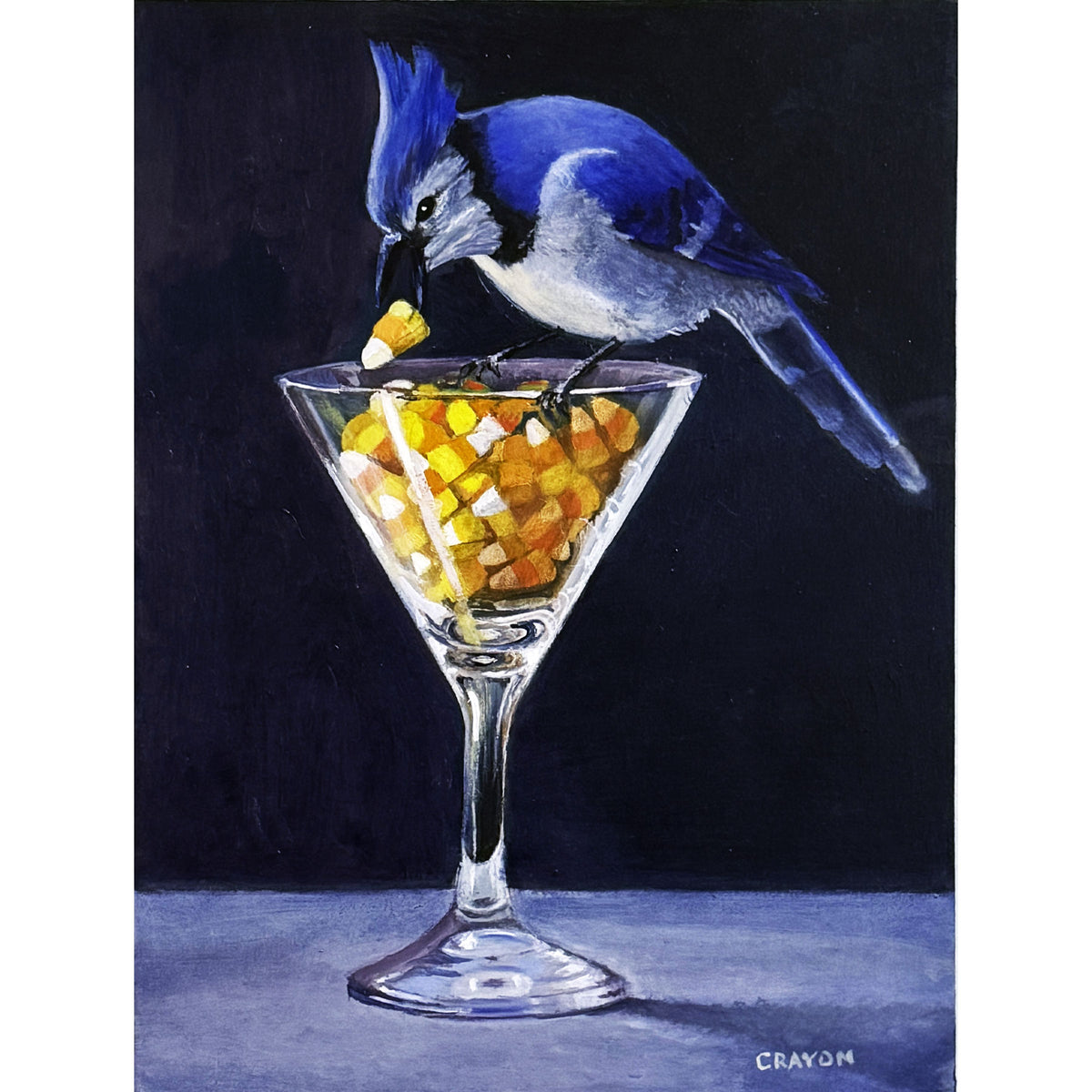 Candy Corn Feeder — Original Oil Painting 9×12 | Dennis Crayon